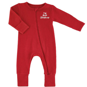 WAFFLE KNIT ROMPER FIRST CHRISTMAS