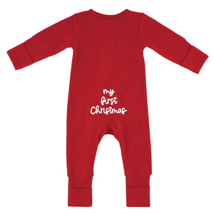 WAFFLE KNIT ROMPER FIRST CHRISTMAS