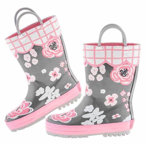 CHARCOAL FLOWER RAIN BOOTS