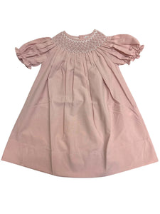 CATHERINE DUSTY PINK SMOCKED DRESS/W WHITE PEARLS