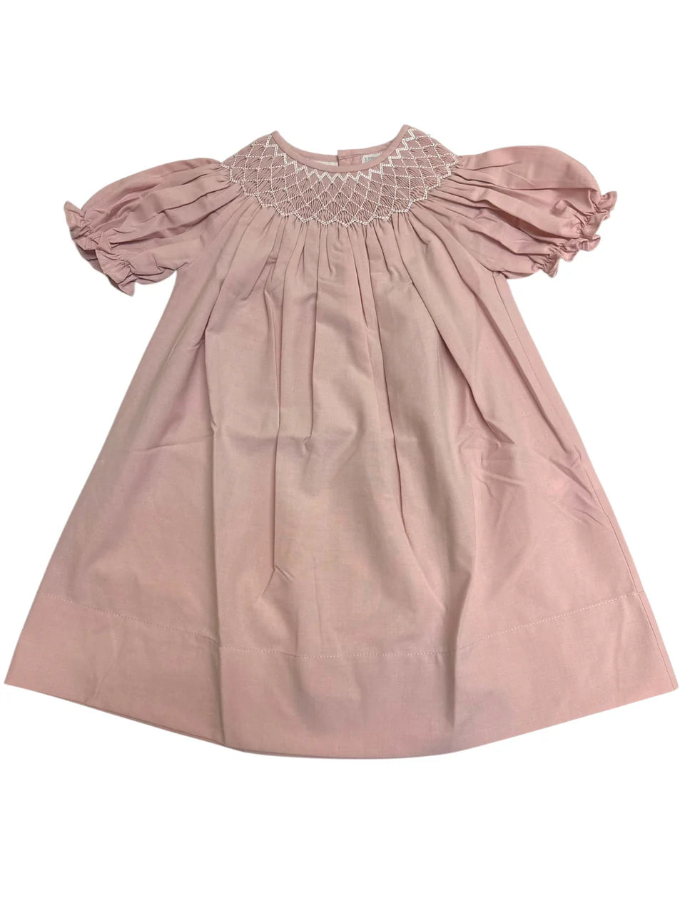 CATHERINE DUSTY PINK SMOCKED DRESS/W WHITE PEARLS
