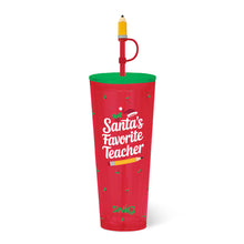 Load image into Gallery viewer, SWIG 24 OZ PLASTIC TUMBLER - SANTA FAVORITE TEACHER
