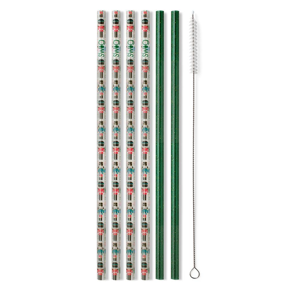 SWIG REUSABLE STRAW SET-NUTCRACKER + GREEN GLITTER