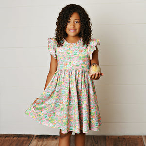 TROPICAL PARADISE FLUTTER DRESS