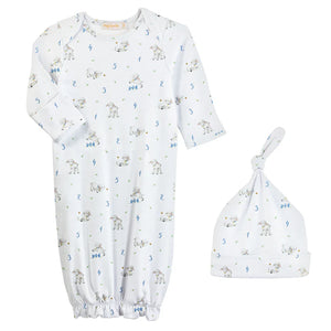 COUNTING BABY SHEEP PRINTED GOWN & HAT SET