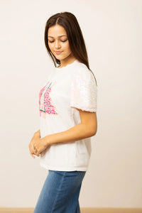 FESTIVE FOREST WHITE SEQUIN TOP