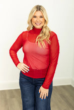 Load image into Gallery viewer, MESH TOP WITH PEARL DETAIL - RED
