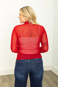 MESH TOP WITH PEARL DETAIL - RED
