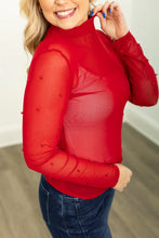 Load image into Gallery viewer, MESH TOP WITH PEARL DETAIL - RED

