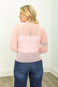 MESH TOP WITH PEARL DETAIL - PINK