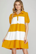 Load image into Gallery viewer, GOLD &amp; WHITE BLOCK DRESS
