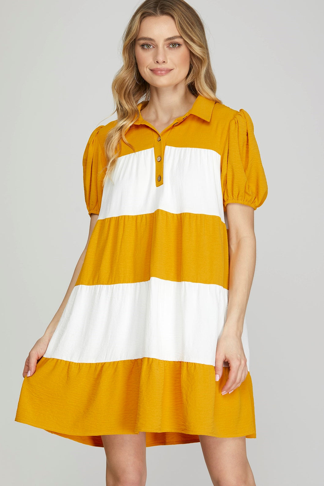 GOLD & WHITE BLOCK DRESS