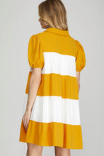 Load image into Gallery viewer, GOLD &amp; WHITE BLOCK DRESS
