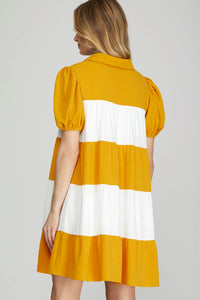 GOLD & WHITE BLOCK DRESS