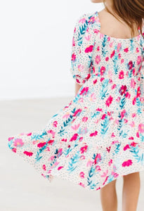 DOTS & DAISIES SMOCKED RUFFLE DRESS