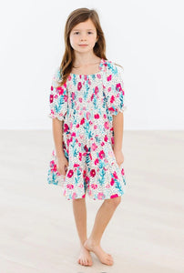 DOTS & DAISIES SMOCKED RUFFLE DRESS