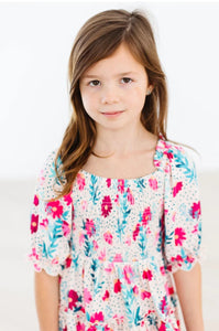 DOTS & DAISIES SMOCKED RUFFLE DRESS
