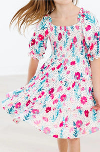 DOTS & DAISIES SMOCKED RUFFLE DRESS