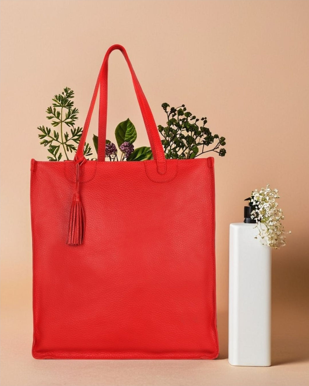 LEATHER TOTE - RED