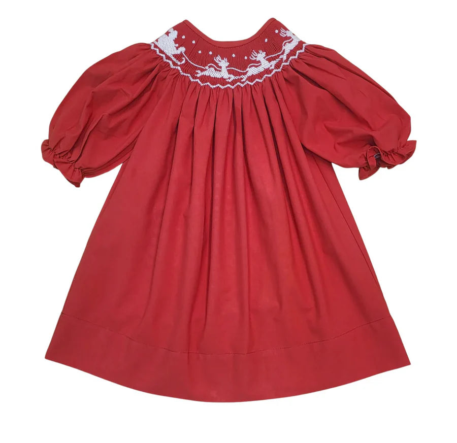 SANTA SLEIGH SMOCKED RED DRESS
