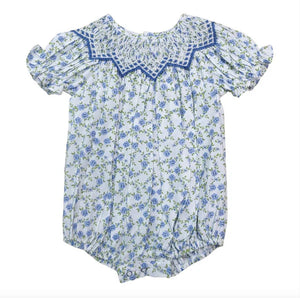 JESSICA BLUE FLORAL PRINT SMOCKED BUBBLE