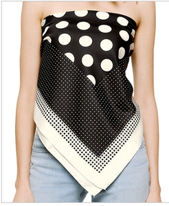 36" POLKA DOT BLACK/IVORY PRINT SILKY SCARF
