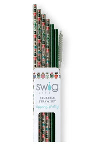 SWIG REUSABLE STRAW SET-NUTCRACKER + GREEN GLITTER