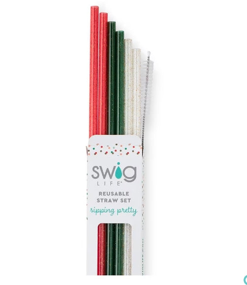 SWIG REUSABLE STRAW SET-COOKIE CHRISTMAS GLITTER