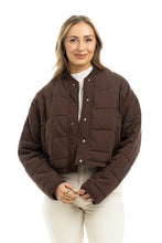 Load image into Gallery viewer, CHOCOLATE BROWN CHOPPED QUILTED BOMBER JACKET
