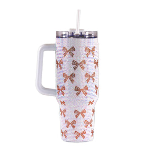 GOLD BOW WHITE SEQUIN TUMBLER 30oz.