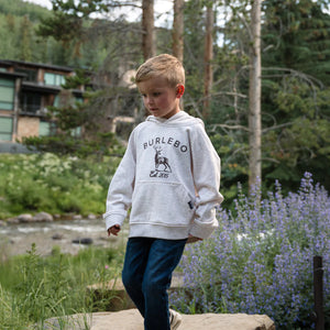 BURLEBO YOUTH FLEECE HOODIE - WHITETAIL DEER-HEATHER OATMEAL