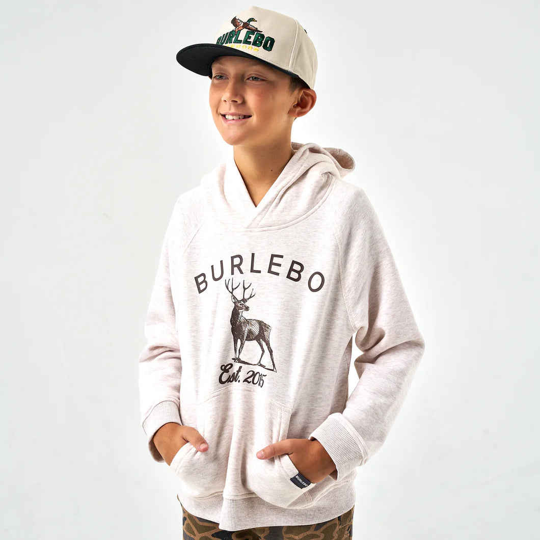 BURLEBO YOUTH FLEECE HOODIE - WHITETAIL DEER-HEATHER OATMEAL