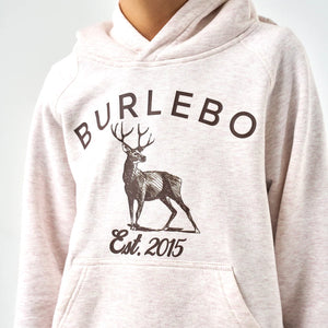 BURLEBO YOUTH FLEECE HOODIE - WHITETAIL DEER-HEATHER OATMEAL