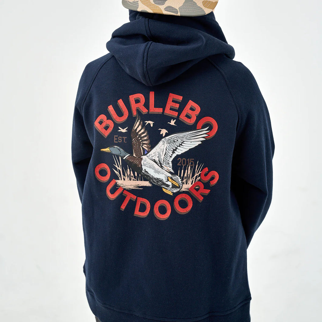 BURLEBO YOUTH FLEECE HOODIE - OLD SCHOOL DUCK HUNT NAVY