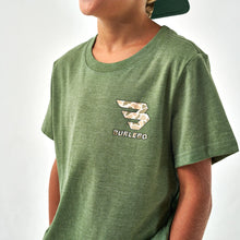 Load image into Gallery viewer, BURLEBO YOUTH MALLARD CAMO DOG TEE - HEATHER OLIVE
