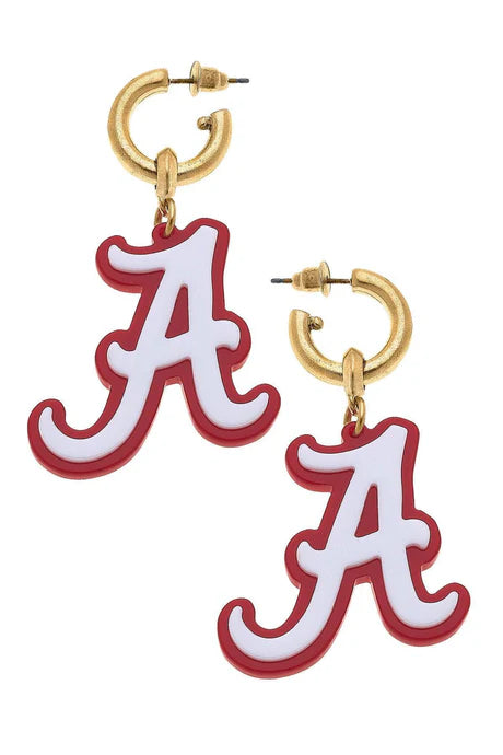 ALABAMA LOGO DROP HOOP EARRING