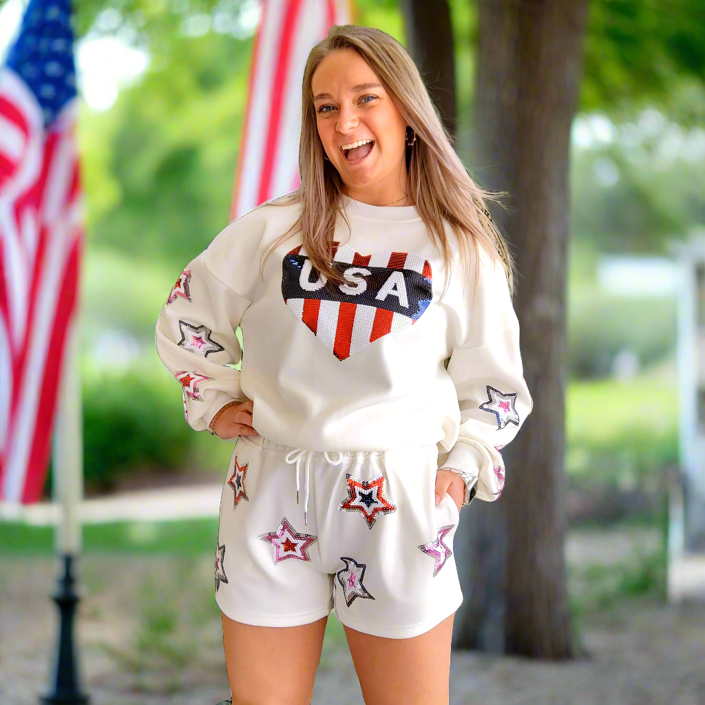 SIMPLY SOUTHERN  SEQUIN PULLOVER AND MATCHING SHORTS