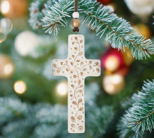 IVY CROSS CERAMIC ORNAMENT