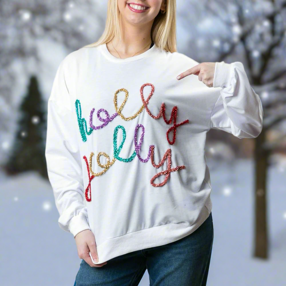 HOLLY JOLLY TINSEL SWEATSHIRT