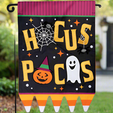 Load image into Gallery viewer, HOCUS POCUS DOUBLE APPLIQE GARDEN FLAG
