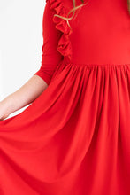 Load image into Gallery viewer, RED 3/4 RUFFLE TWIRL DRESS
