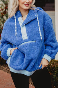 TWO-TONED SHERPA PULLOVER - BLUE