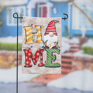 HOME GHOME BURLAP GARDEN FLAG