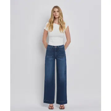 FLYING MONKEY HIGH RISE FRONT POCKET WIDE LEG JEANS