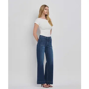 FLYING MONKEY HIGH RISE FRONT POCKET WIDE LEG JEANS