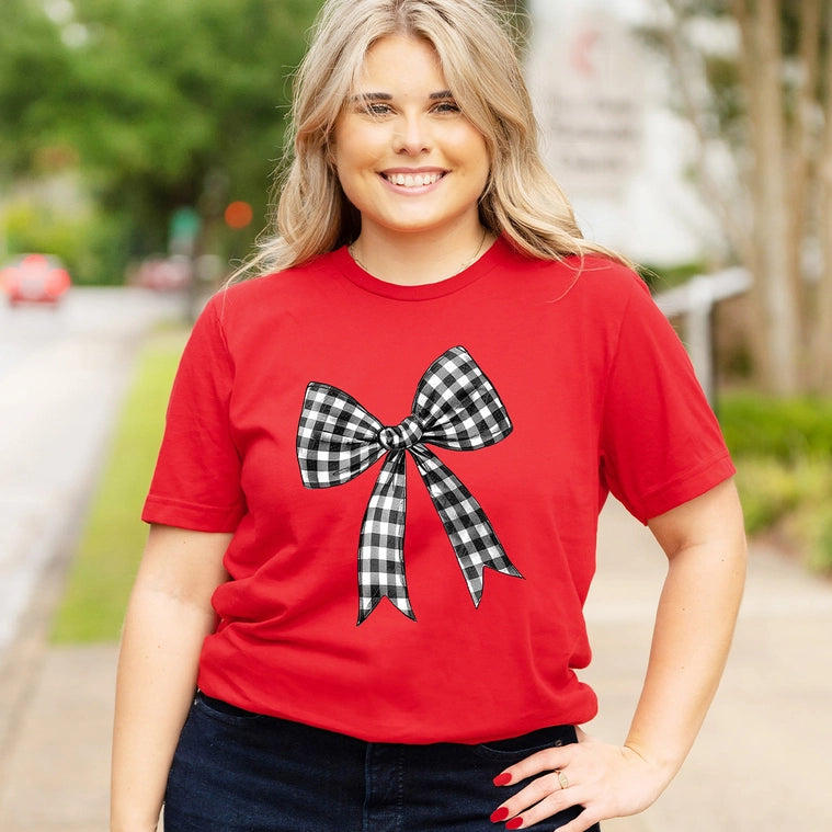 BLACK CHECKED BOW T-SHIRT