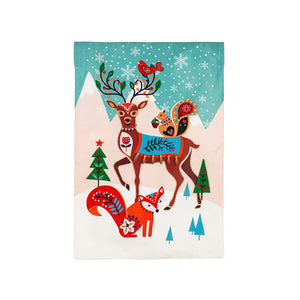 WOODLAND CREATURES LINEN GARDEN FLAG