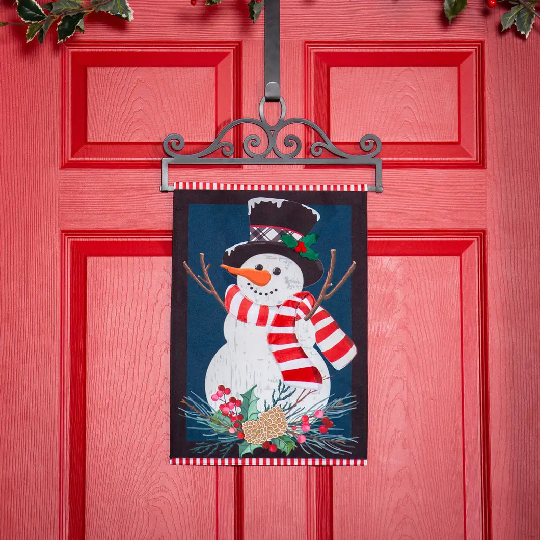 HOLLY SNOWMAN LINEN GARDEN FLAG