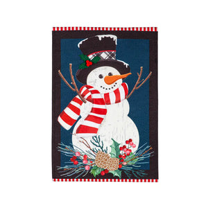 HOLLY SNOWMAN LINEN GARDEN FLAG