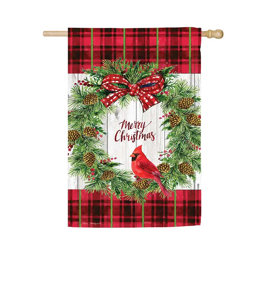 CHRISTMAS CARDINAL WREATH - HOUSE FLAG